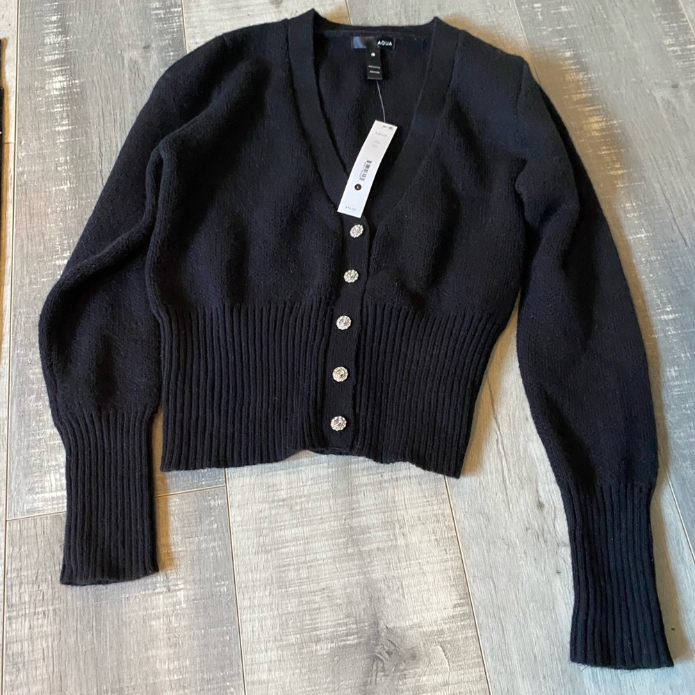 Aqua Black Button-Up Cardigan
